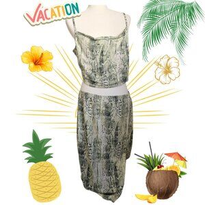 2x Green Snake Print Top and Skirt Set